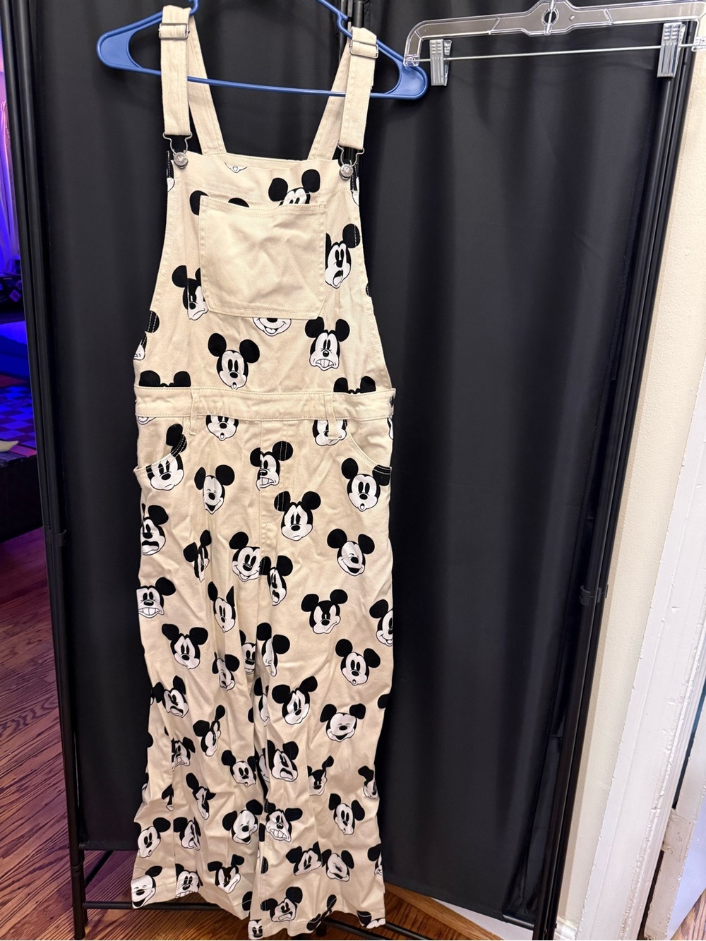 Beige Mickey Mouse Print Overalls